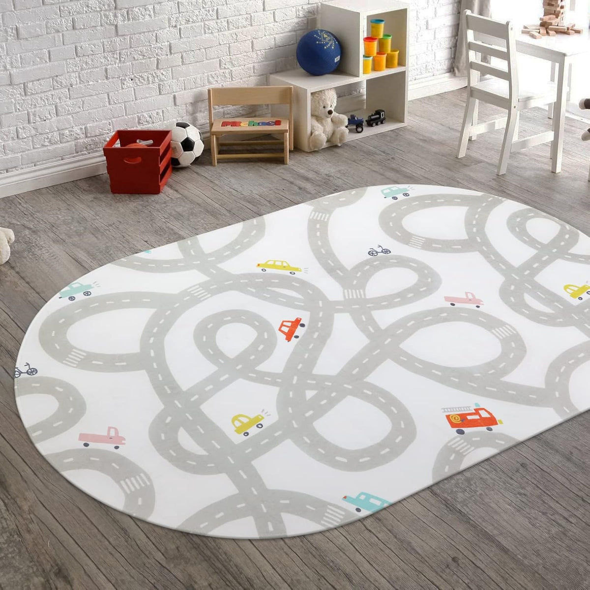 STARUIA Road Traffic Kids Rug Children Playing with Cars Playmat 4x6 Ft, Washable Play Carpet for