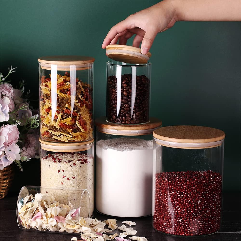 Glass flour Jars with Airtight Lids, 6 Pack Sugar and Flour Salt Containers Set, Extra Large Glass