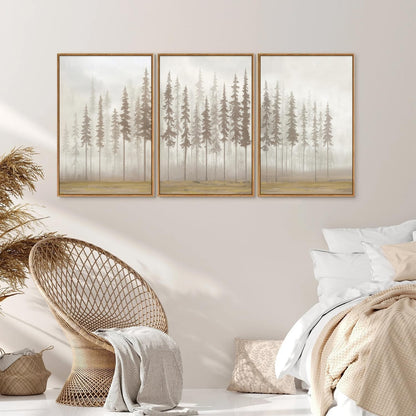 SIGNINART Large Pine Tree Framed Canvas Wall Art Set, Foggy Forest Landscape Wall Decor, Modern