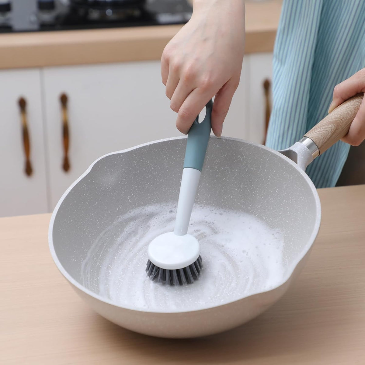 Patelai 12 Pack Kitchen Scrub Dish Brush with Long Handle Dish Scrubber with Stiff Bristles Scrub