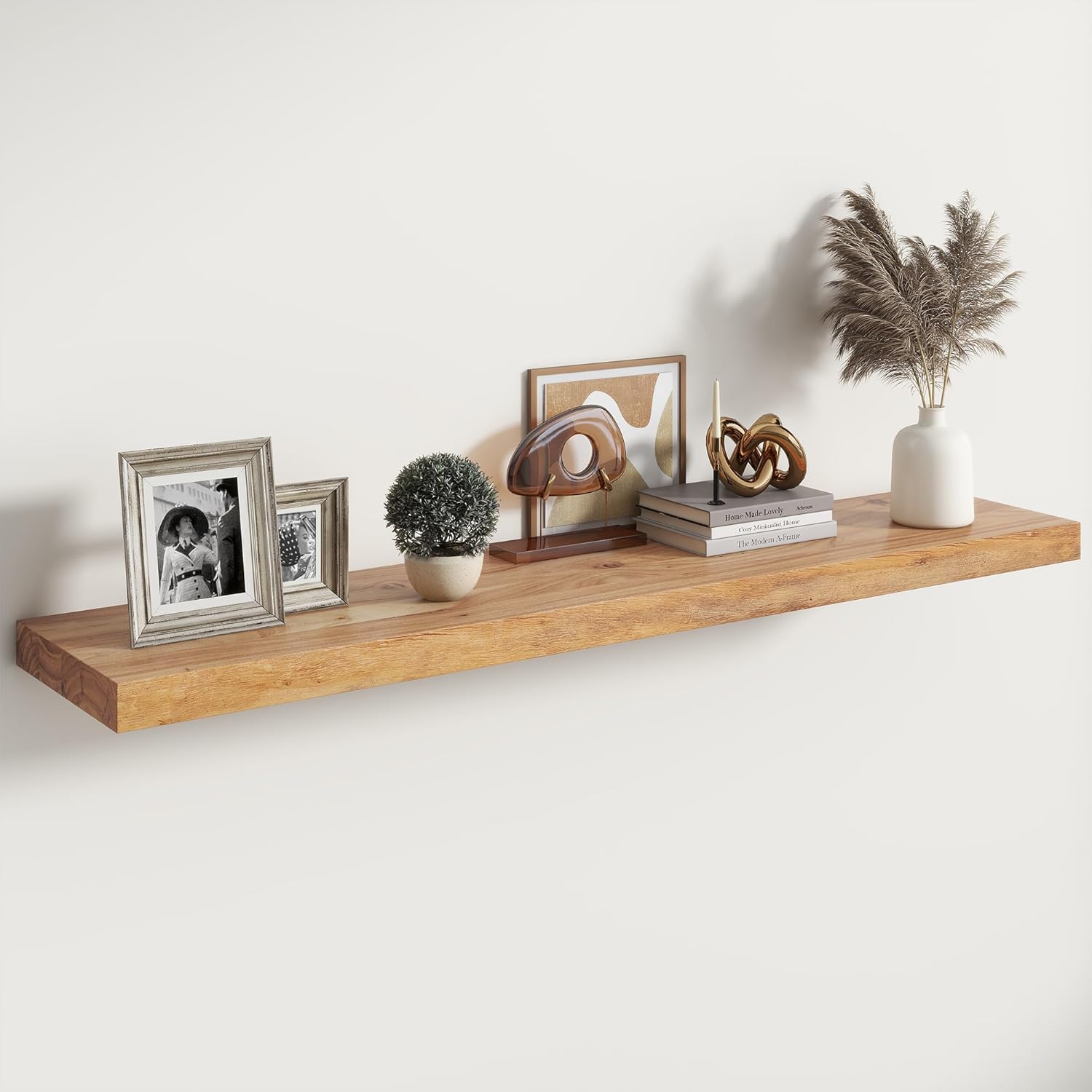 RICHFOCUS Elm Floating Shelves for Wall - 48" W x 9.3" D Rustic Solid Wood Shelves with Invisible