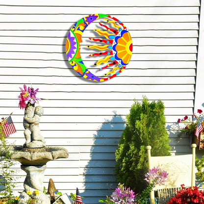 Akulgaci Metal Sun Wall Art Decor, Mexican Talavera Style Sunface Garden Outdoor Indoor Hanging