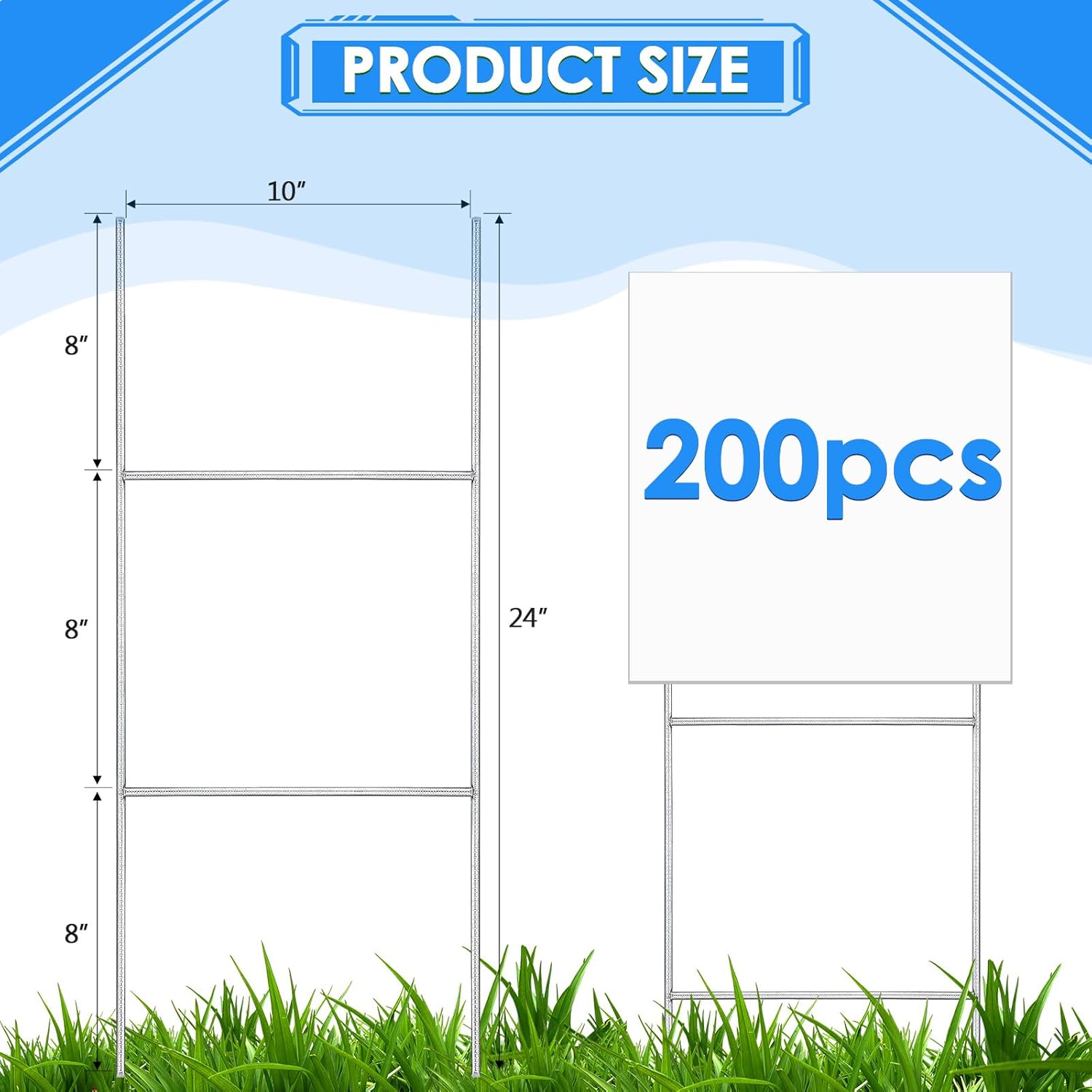 200 Pcs H Stakes for Yard Signs 24'' x 10'' Metal Heavy Duty H Frame Lawn Wire Stakes Weatherproof