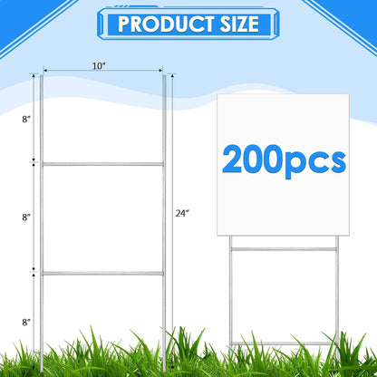 200 Pcs H Stakes for Yard Signs 24'' x 10'' Metal Heavy Duty H Frame Lawn Wire Stakes Weatherproof