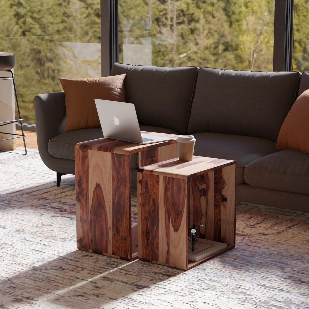 Relso Cascade Nesting Tables for Living Room with Premium Sheesham Wood Construction | Nesting End