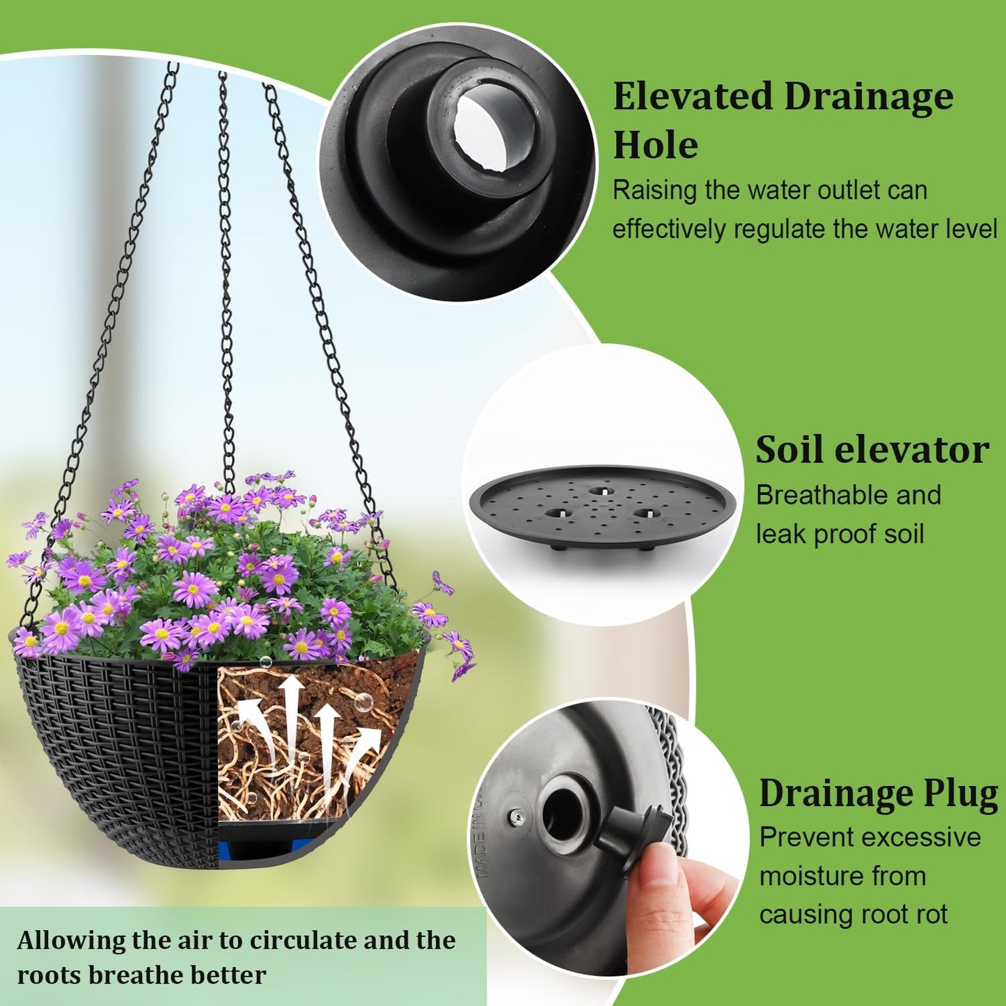 Hanging Planters for Indoor Outdoor Plants 8/10 Inch, 4 Packs Plant Hanger with Drainage Holes