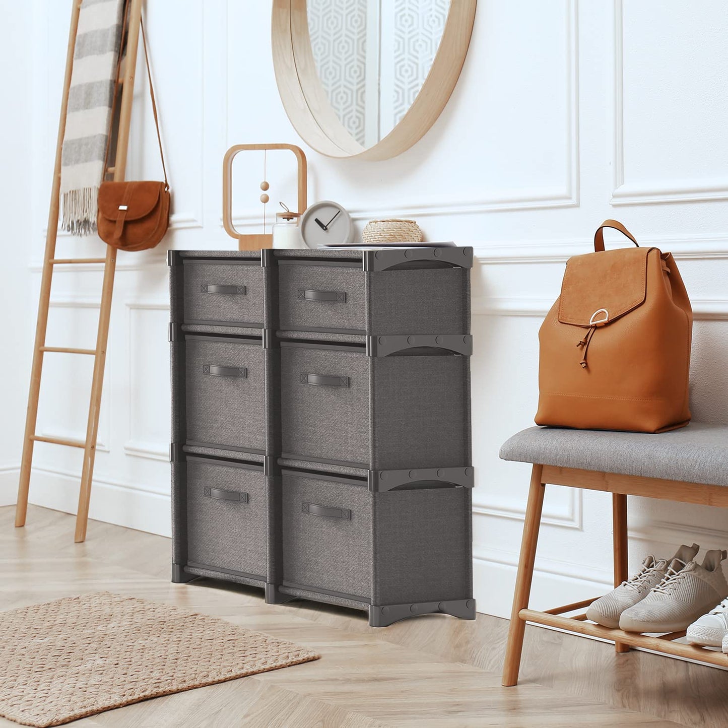 6 Cube Storage Organizer, Gray Storage Cubes Organizer Shelves, Sturdy Cubbies Storage Shelves with