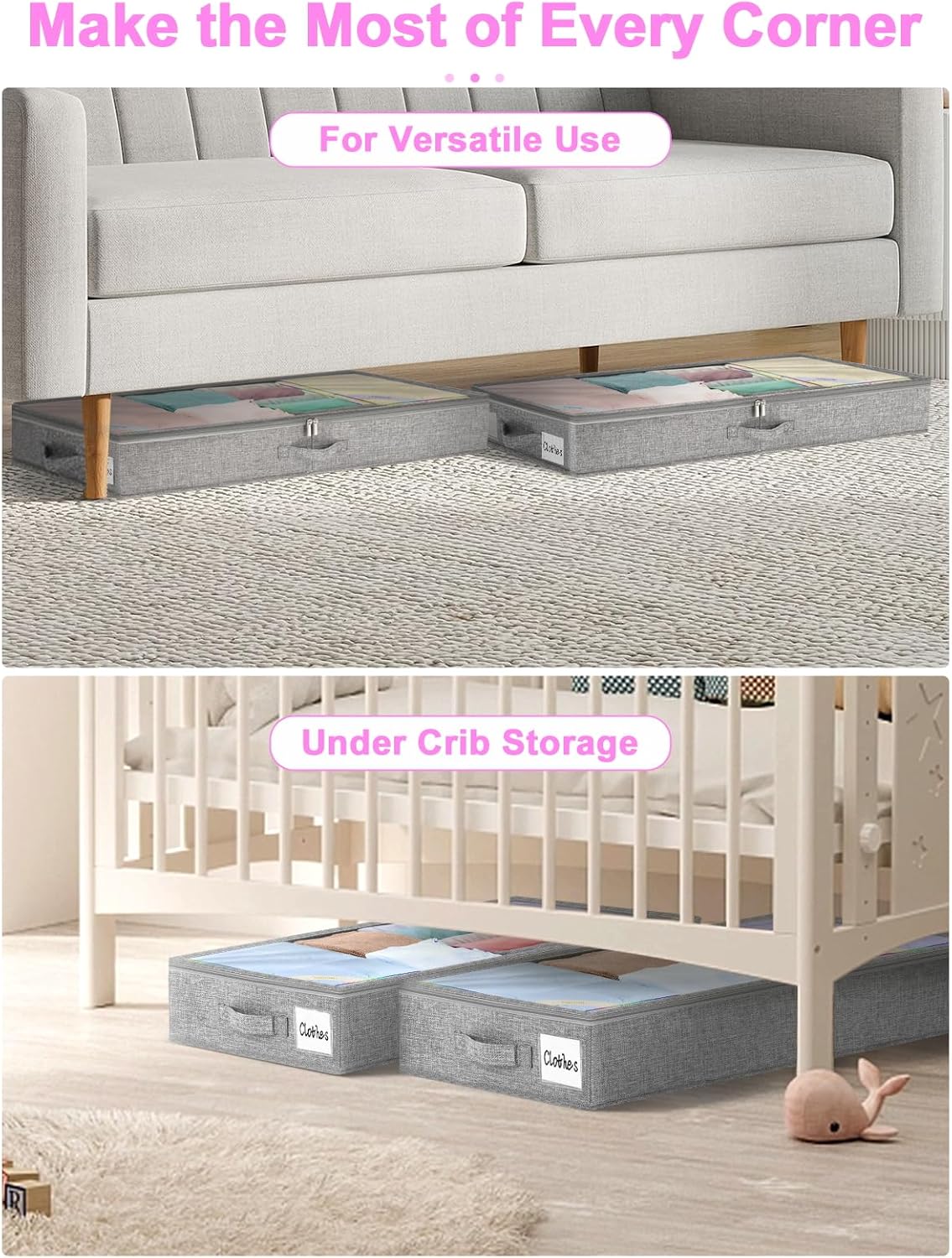 punemi Under Bed Storage Containers, Below 4 Inches Tall Low Profile Underbed Storage, NO