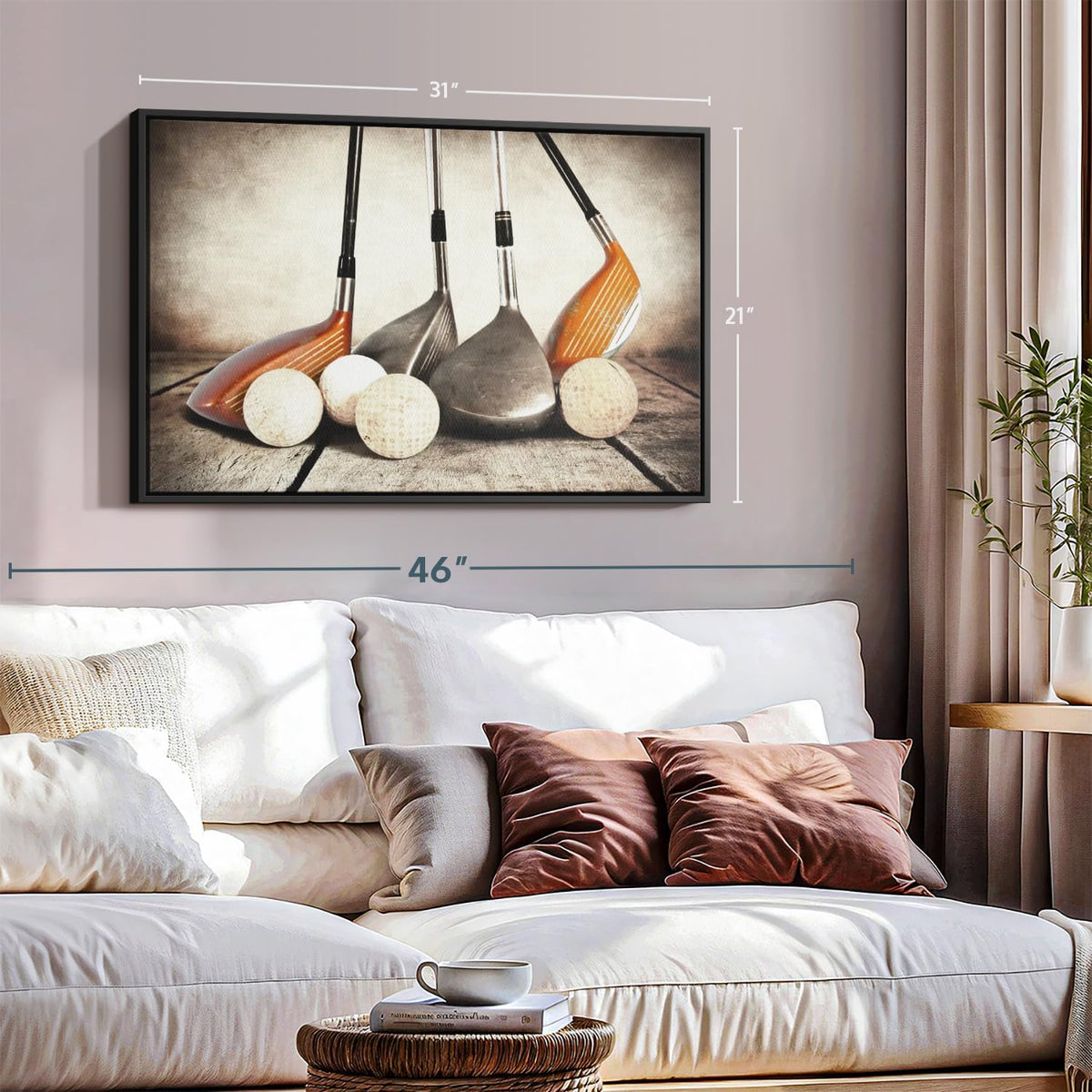 Elephant Stock Golf Sets Wall Art - Horizontal Framed Canvas - 1-Piece Mancave Wall Decor