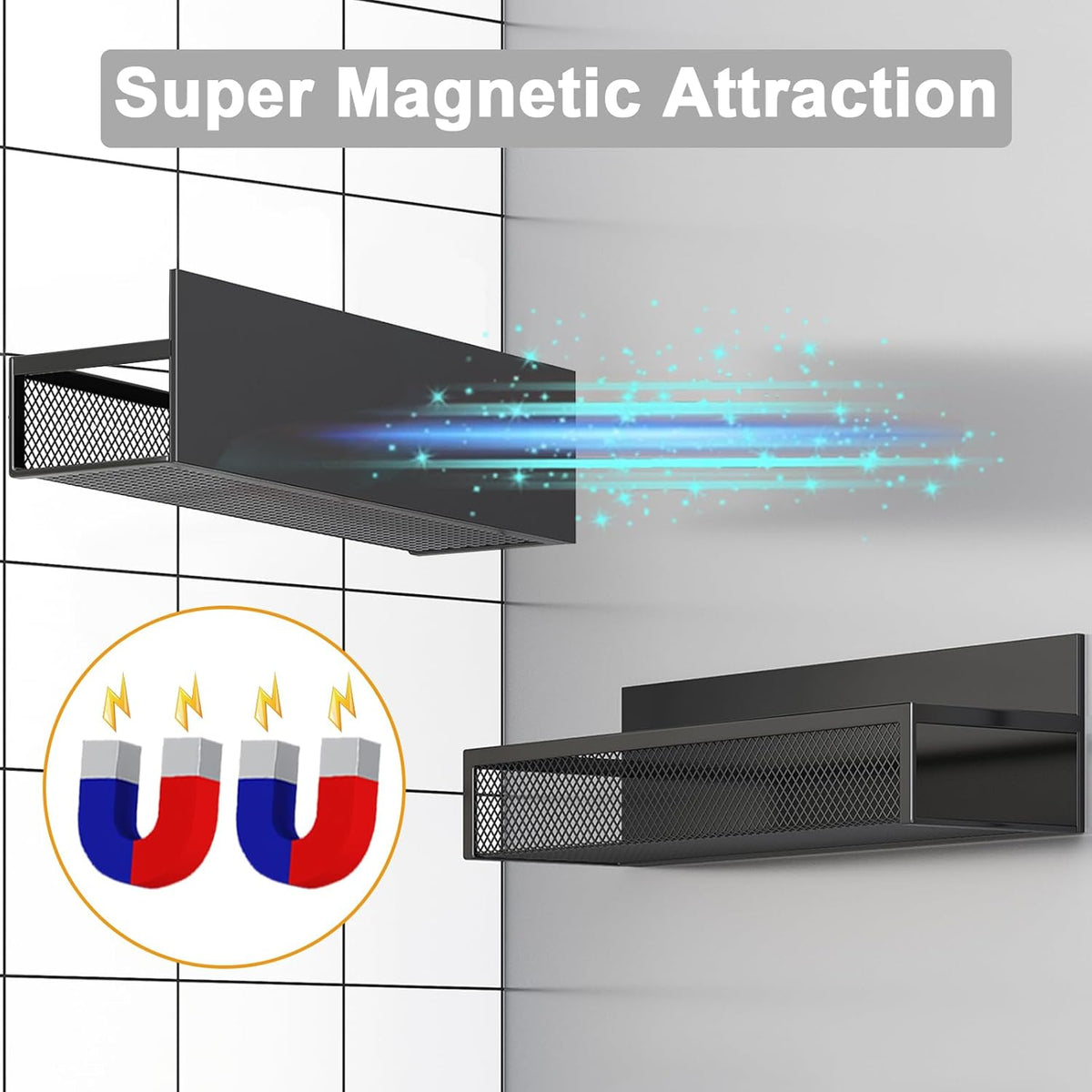 Magnetic Spice Rack for Refrigerator, 2 Pack Magnetic Shelf, Fridge Magnet Organizer with Moveable