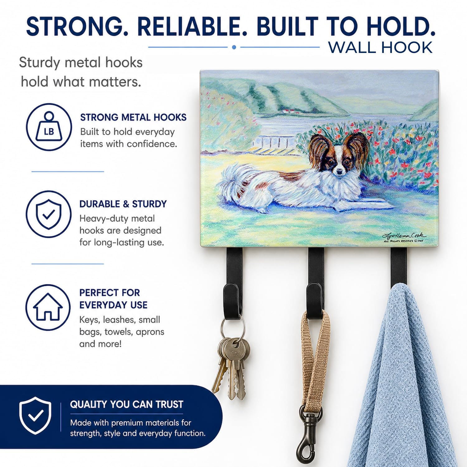 Caroline's Treasures 7244TH68 Papillon Leash or Key Holder, Wall Hooks, Key Hooks Holder, Coat Rack