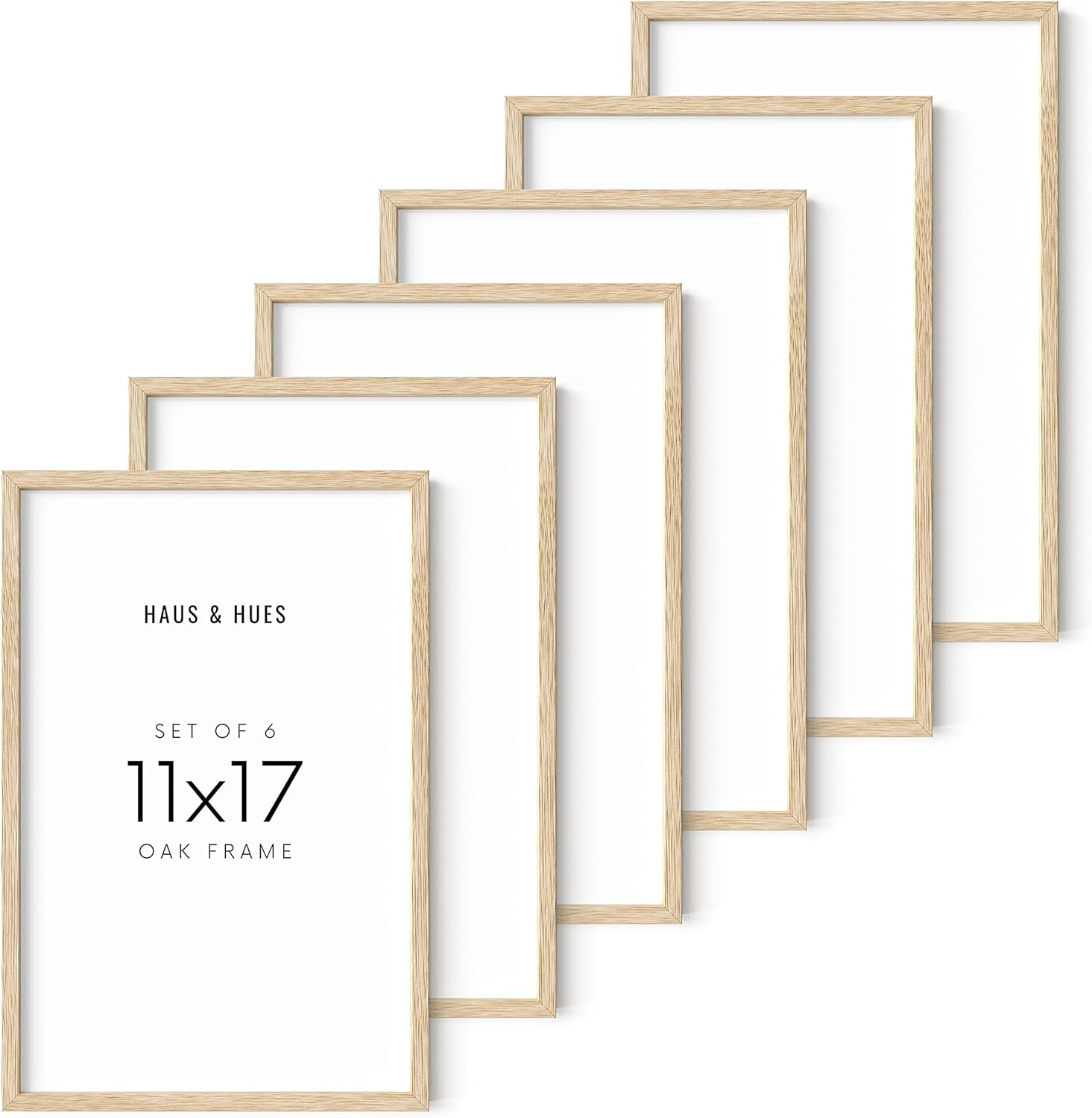 HAUS AND HUES Picture Frame - 6 Set Contemporary Wooden 11x17 inches, Beige Oak Frame