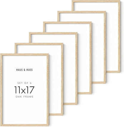 HAUS AND HUES Picture Frame - 6 Set Contemporary Wooden 11x17 inches, Beige Oak Frame