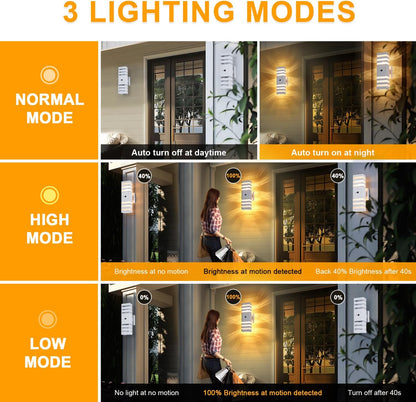 2 Pack Motion Sensor Outdoor Wall Lights with 4 Dimmable Bulbs, Modern White Dusk to Dawn Porch