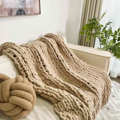 Chunky Knit Blanket Throw 40"×40", Chenille Throw Blankets, Handmade Warm & Cozy Blanket Couch Bed