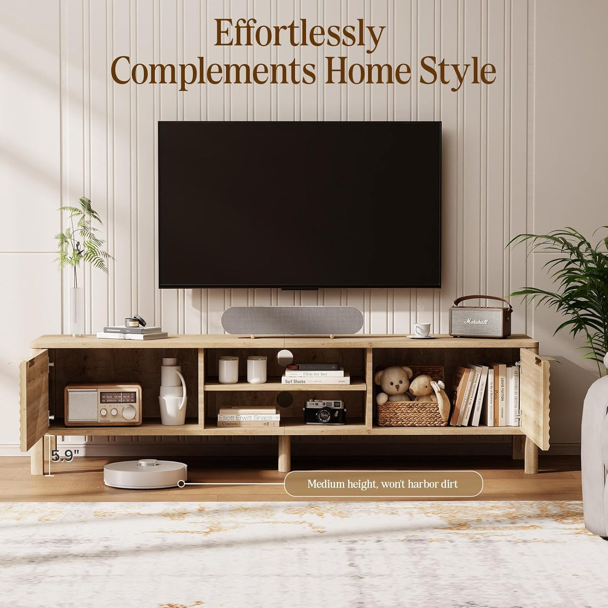 TV Stand for Living Room - up to 65 Inch TVs Mid Century Modern Entertainment Center with Storage