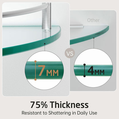 KES Glass Corner Shelf for Bathroom Corner Shelf 2 Pack Tempered Glass Shelf with Rail SUS 304
