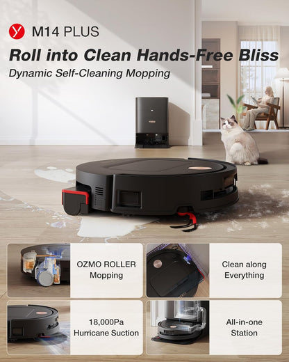 Yeedi M14 Plus Robot Vacuum and Mop, 18,000Pa Suction, OZMO Roller Instant Self-Washing Mopping