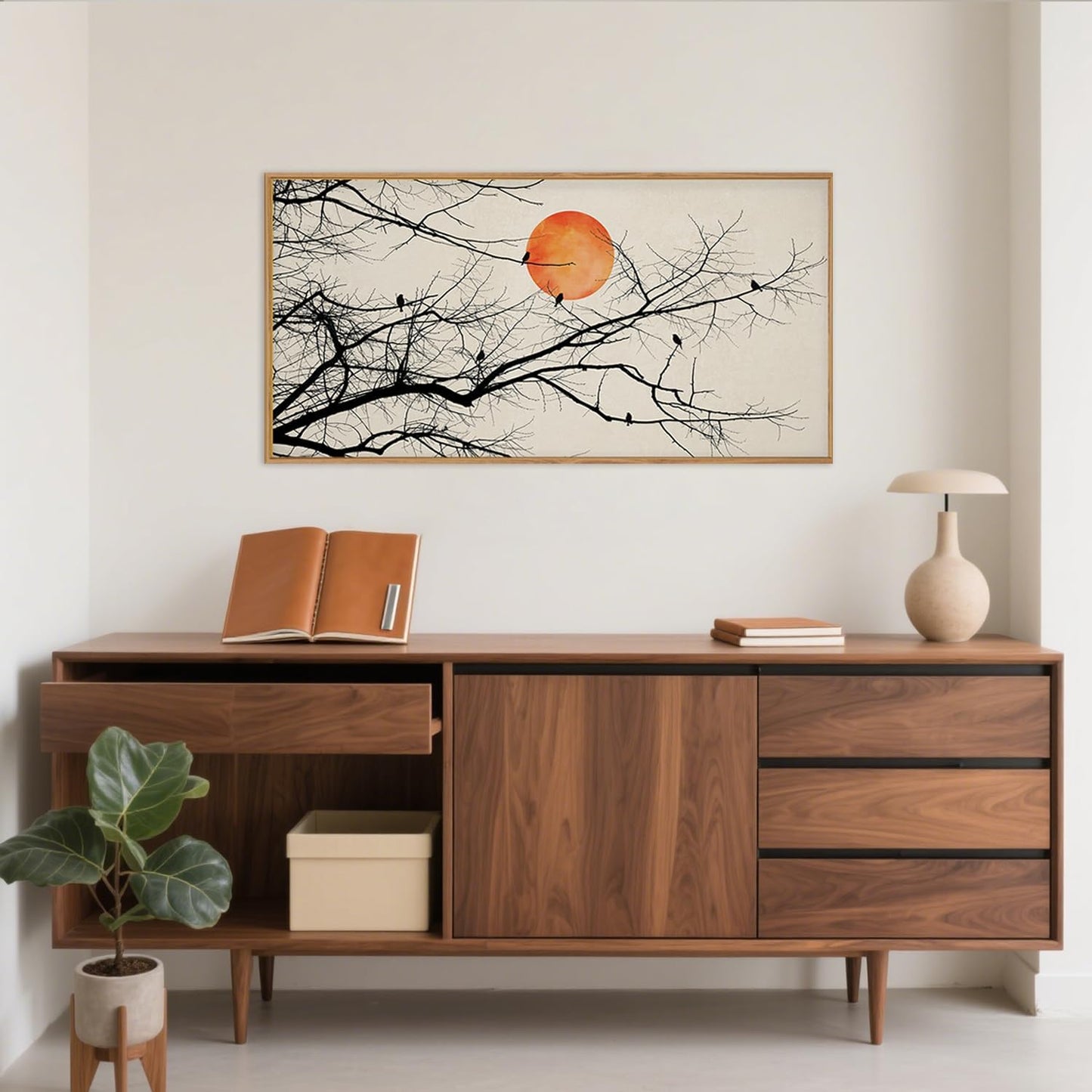 Celestdeco Large Vintage Tree Branch Framed Canvas Wall Art Set, Retro Tree Drawing Wall Decor