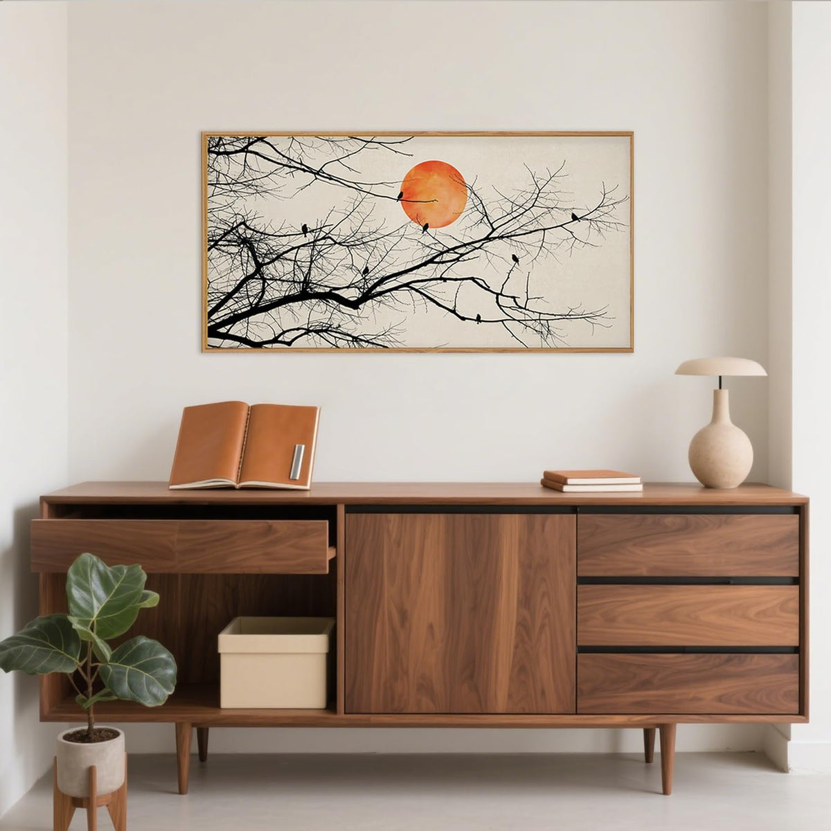 Celestdeco Large Vintage Tree Branch Framed Canvas Wall Art Set, Retro Tree Drawing Wall Decor
