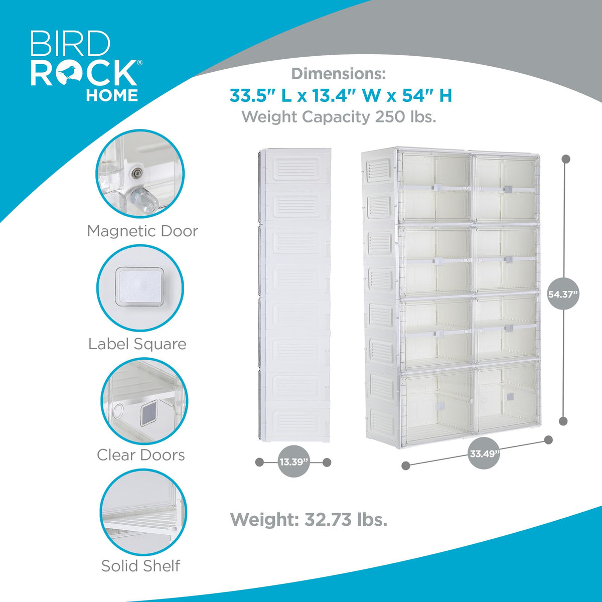 BIRDROCK HOME Shoe Rack for Closet Floor | 7 Tiers Freestanding Storage Cabinet w/ 12 Wide/Small