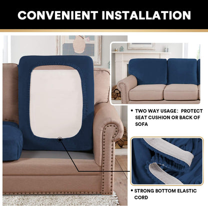 PrinceDeco Couch Cushion Covers, Stretch Washable Sofa Cushion Cover, Fitted Sofa Slipcover Velvet