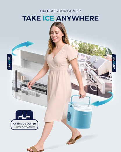 EUHOMY Countertop Ice Maker Machine with Handle, 26lbs Per Day, 9 Ice Cubes Ready in 6 Mins