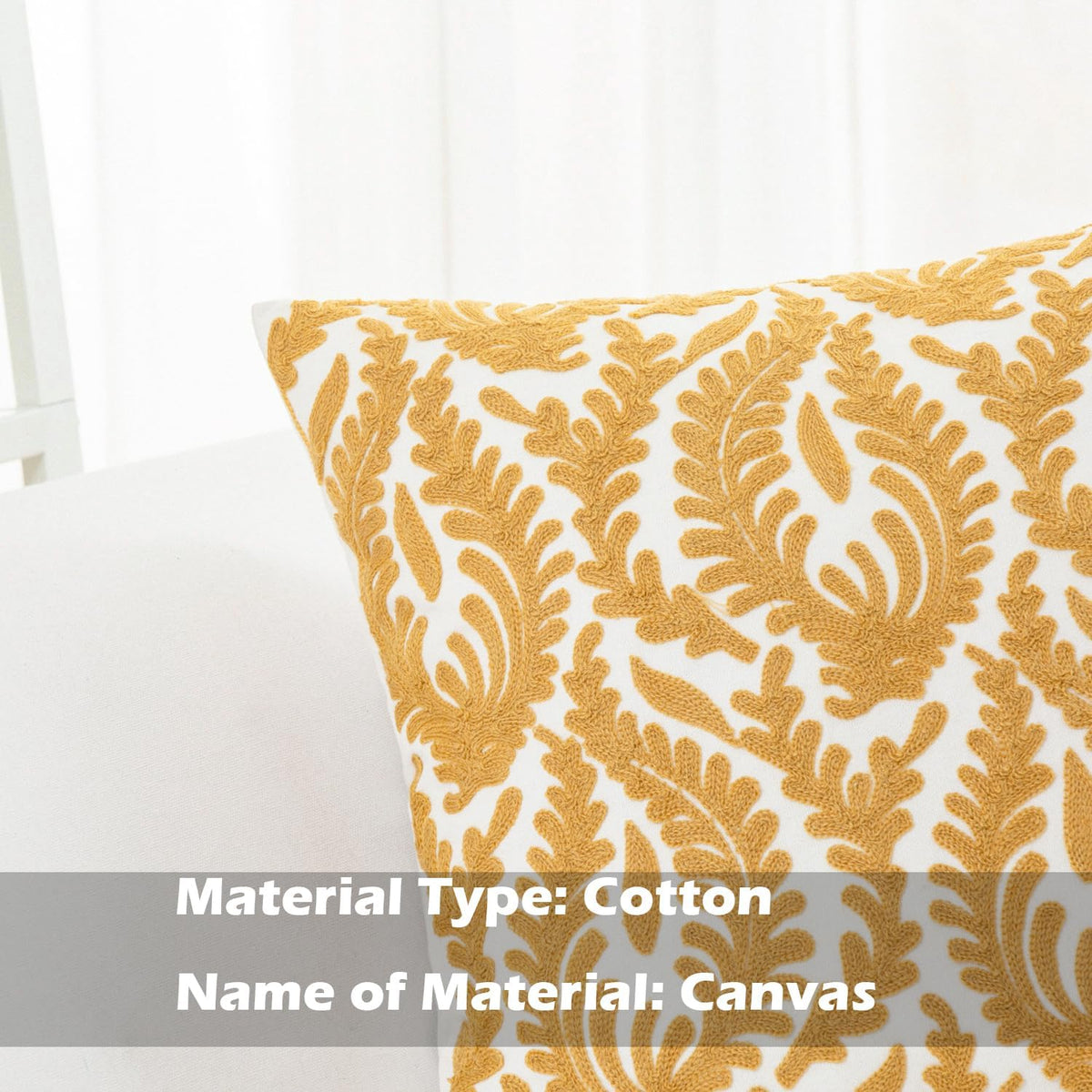 HWY 50 Mustard Yellow Decorative Throw Pillow Covers 18x18 Inch (1 Piece), Embroidered Cotton