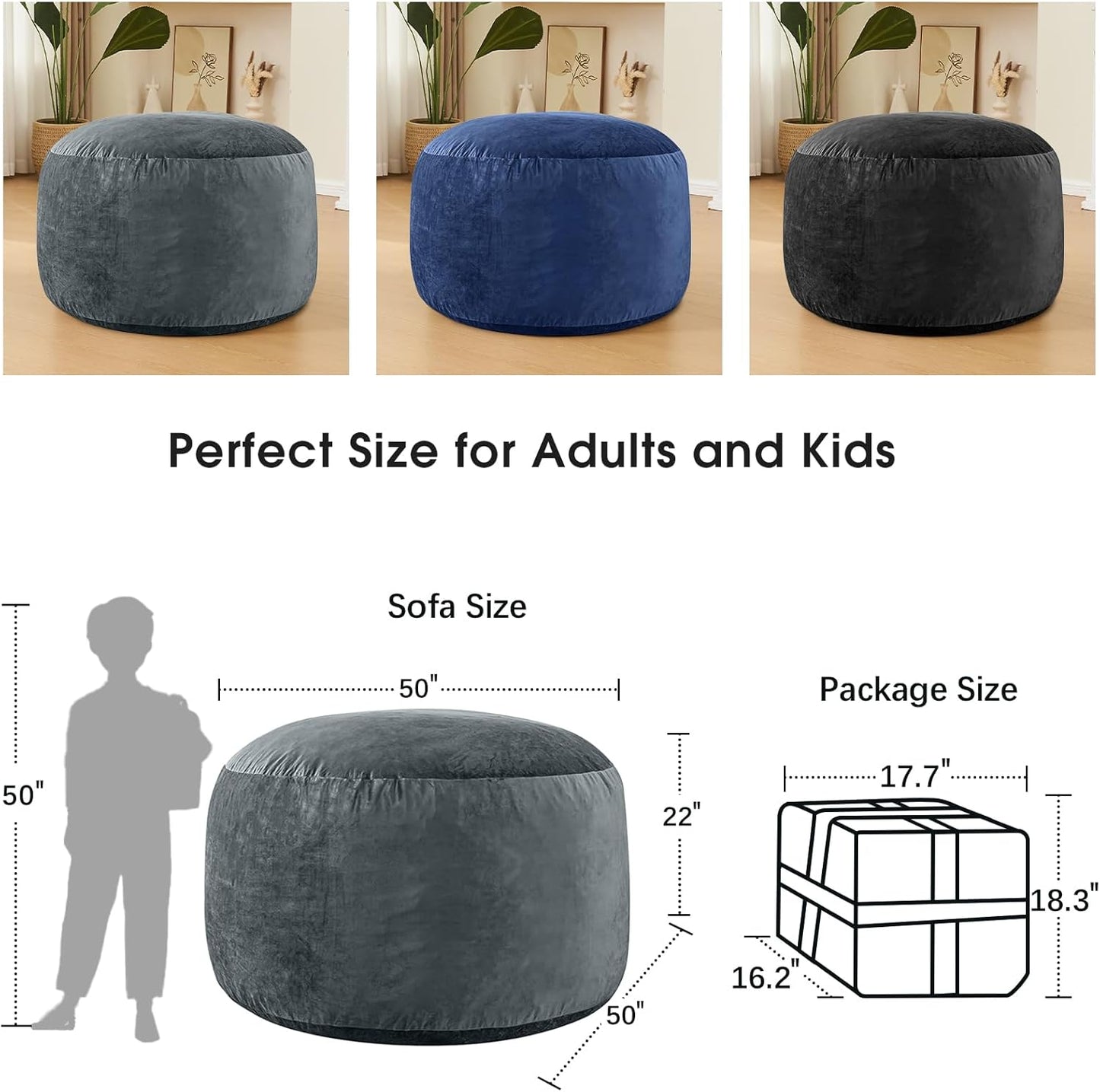 Bean Bag Chairs for Adults - Memory Foam Furniture BeanBag Chair - Kids/Teens Sofa with Soft Micro