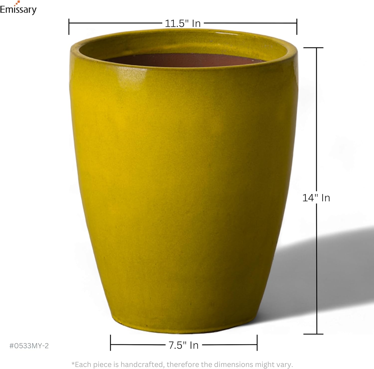 Emissary Home and Garden Bullet 11.5 in. Mustard Yellow Ceramic Round Planter (11.5 in. L x 11.5