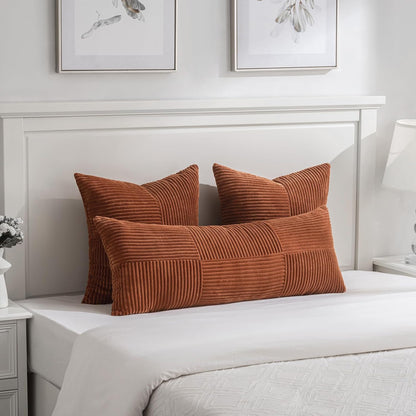Fancy Homi Set of 2 Rust Boho Long Lumbar Body Decorative Throw Pillow Cover 14x36 Inch for Bed