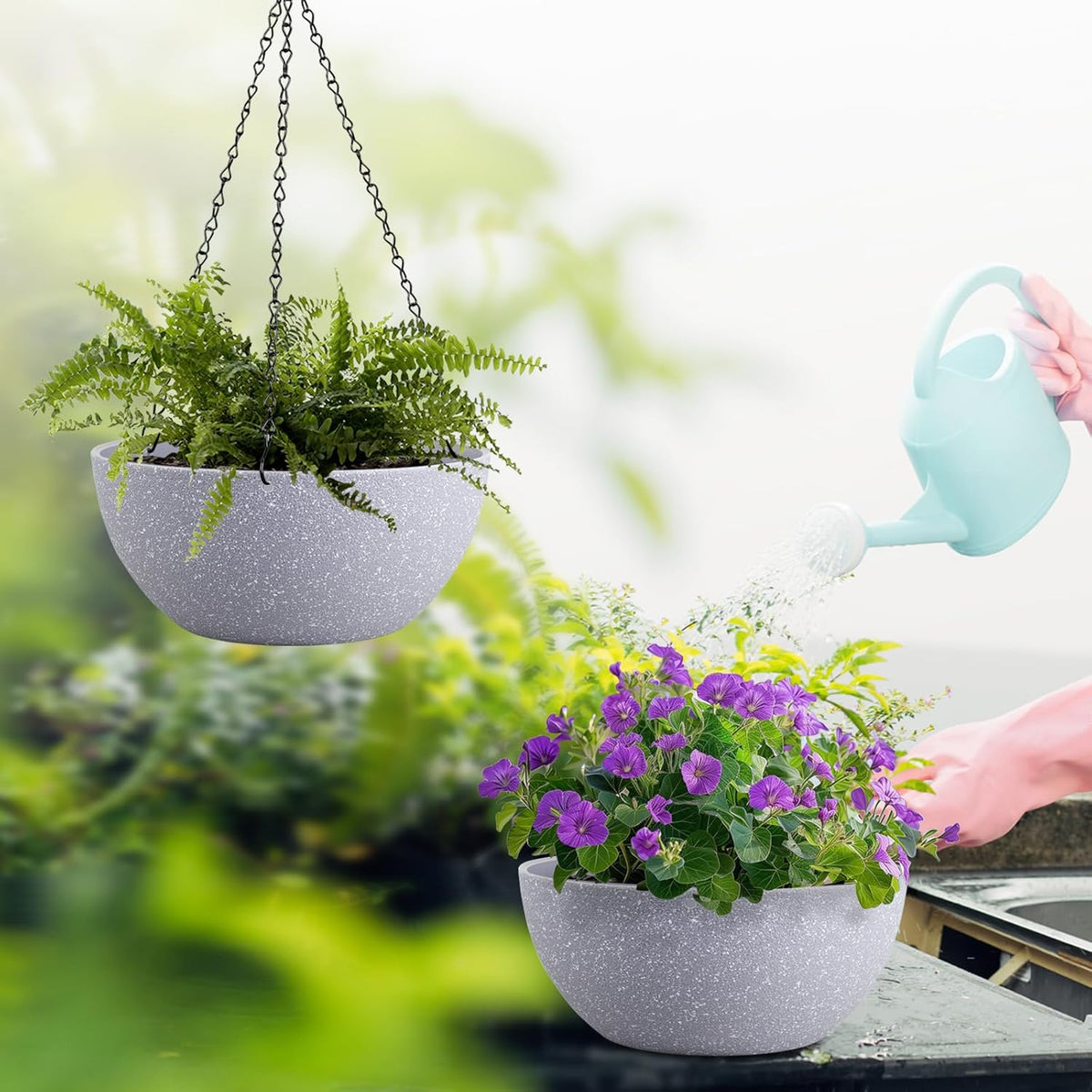 13 inch Large Hanging Planters Plant Pots for Outdoor Indoor Plants with Drainage Holes and Chain