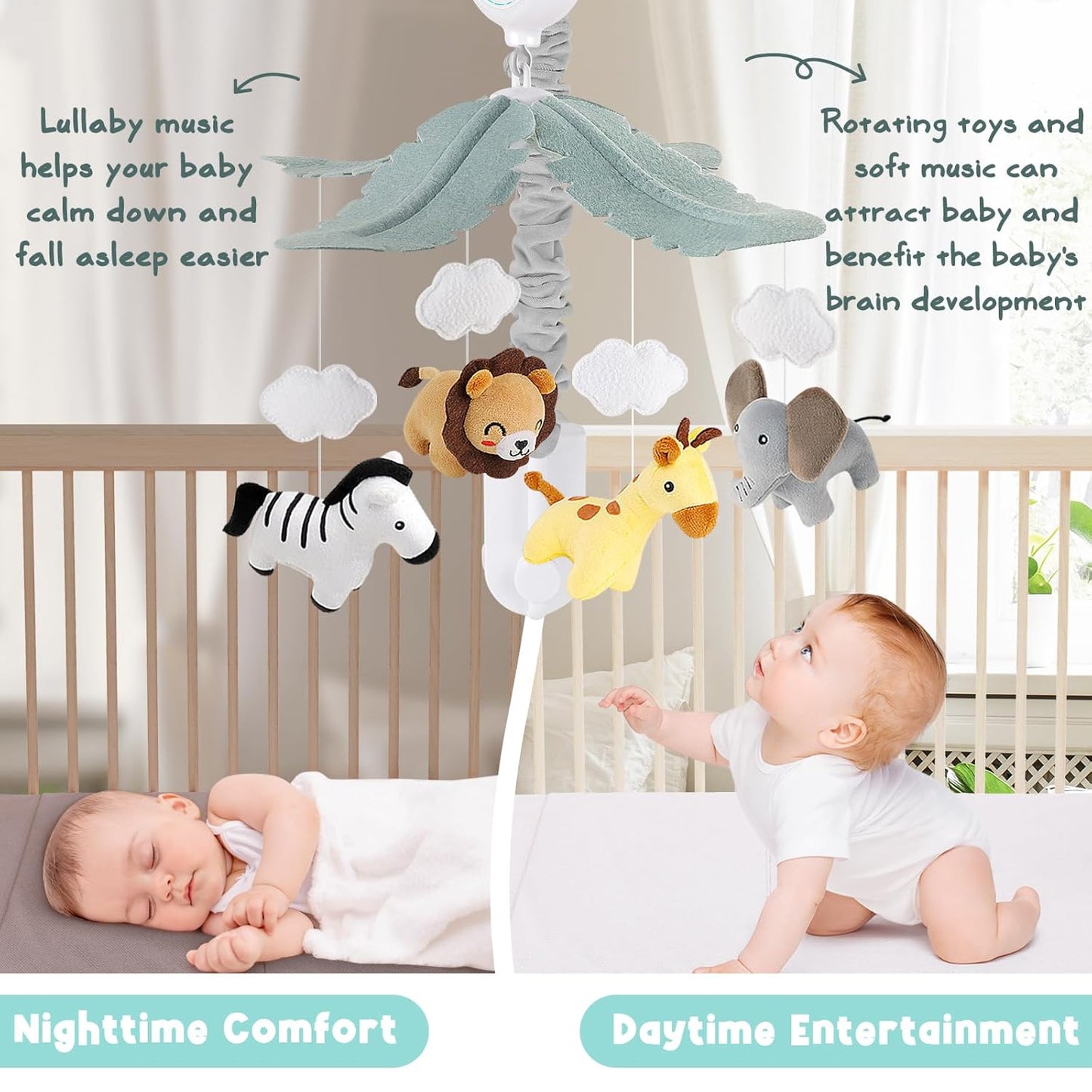 Animals Crib Mobile for Boys & Girls - Safari Baby Mobile for Crib with Upgraded 3-Mode Music Box