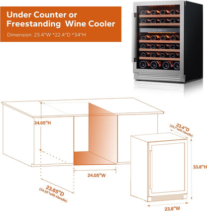 Ca'Lefort Wine Fridge & Cooler - 24 Inch 46 Bottle Wine Cooler Refrigerator, 40-65°F Dual Zone Wine
