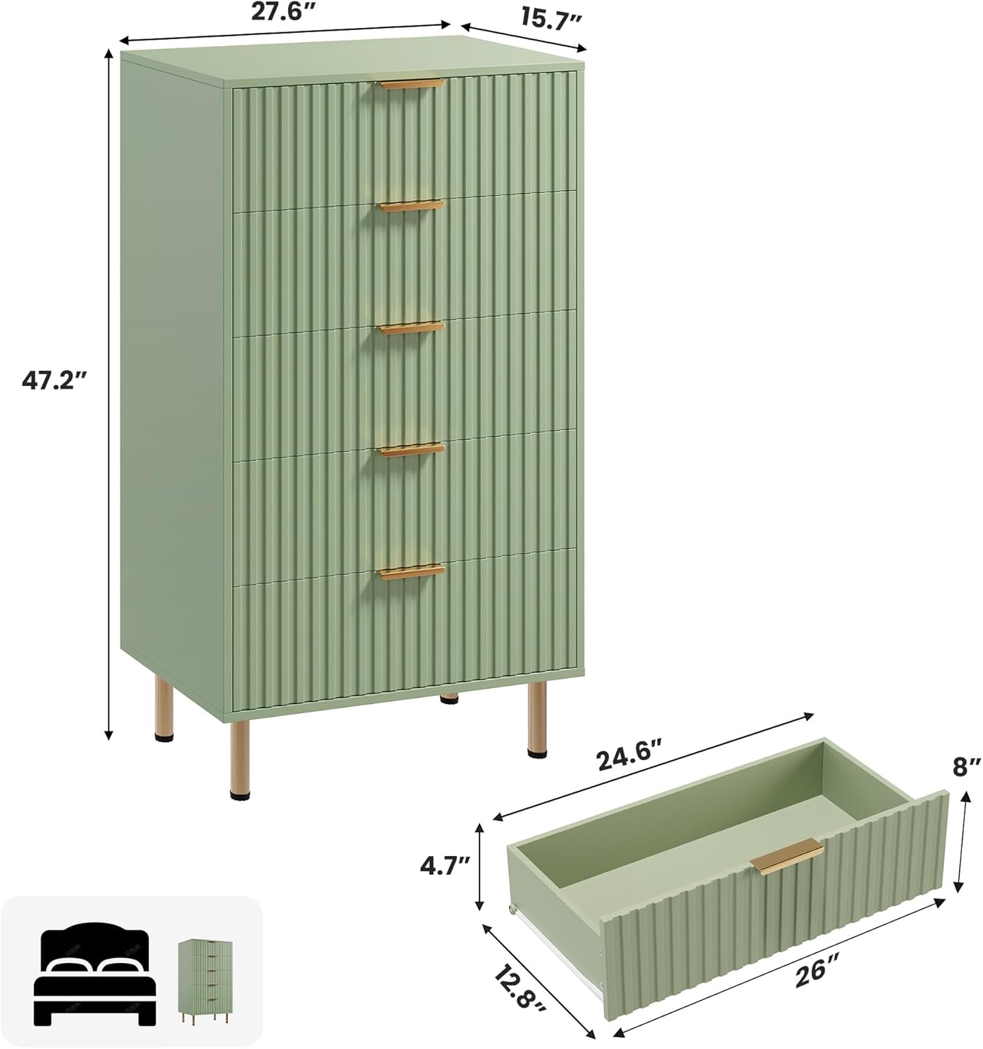 5 Drawer Dresser for Bedroom, 47.2" Tall Modern Chest of Drawers with Deep Drawers and Wide Top