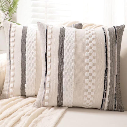 Boho Throw Pillow Covers 18x18 Set of 2 Farmhouse Decorative Cushion Case Striped Square Pillows