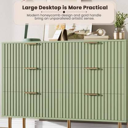 Green 6 Drawer Dresser for Bedroom, Fluted 47.2" Wide Modern Chest of Drawers with Deep Drawers