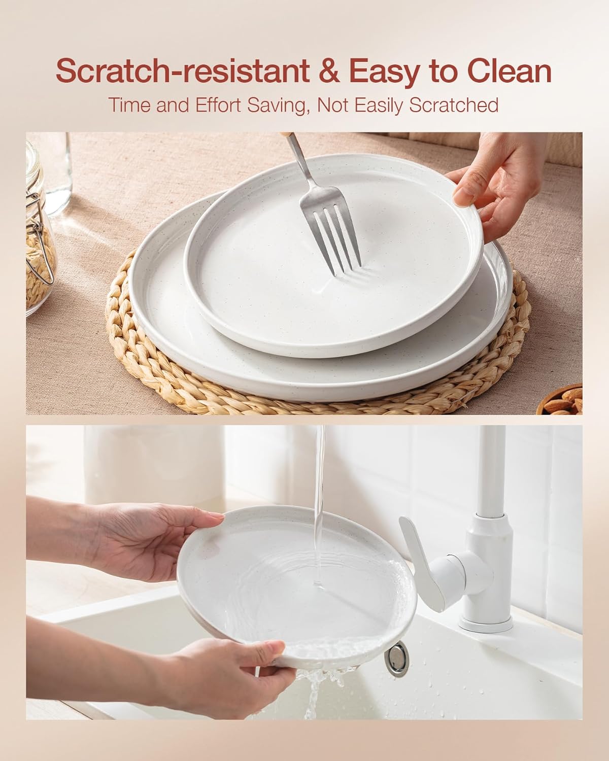 Famiware Milkyway Plates and Bowls Sets, 12 Pieces Stoneware Dinnerware Sets, Dishes Set for 4