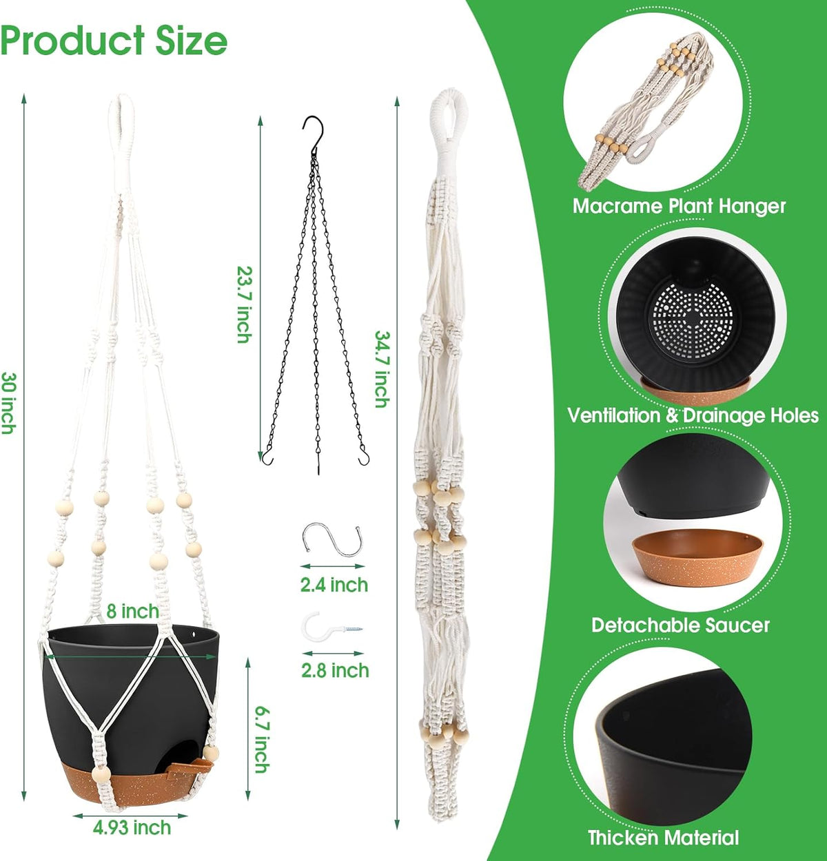 Hanging Planters for Indoor Outdoor Plants, 2 Pack Self Watering Hanging Pot with Drainage Holes