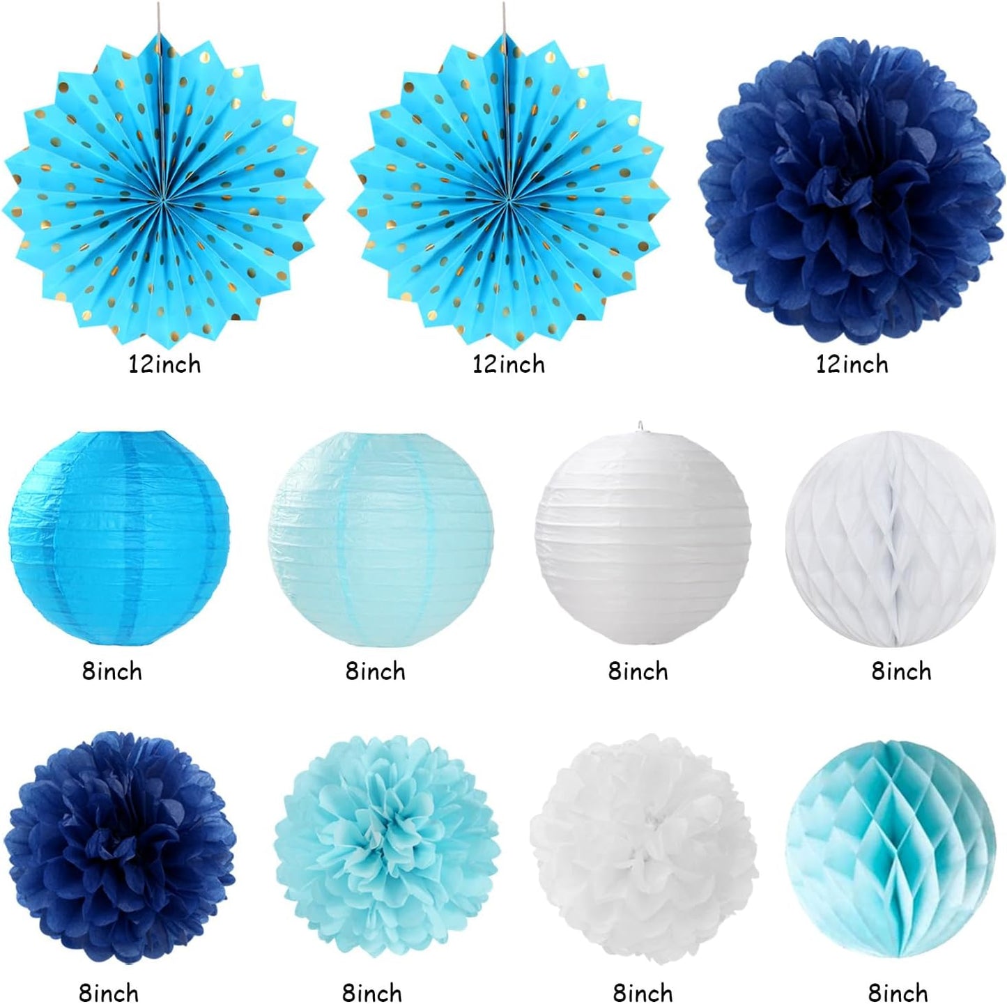Light-Royal Blue White Birthday Party-decorations - 21pcs Boys Men Ocean Happy Banner,Navy Dusty