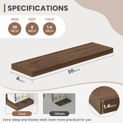 30 Inch Floating Shelves, 8 Inch Deep Floating Shelves for Wall, Hanging Shelf with Invisible