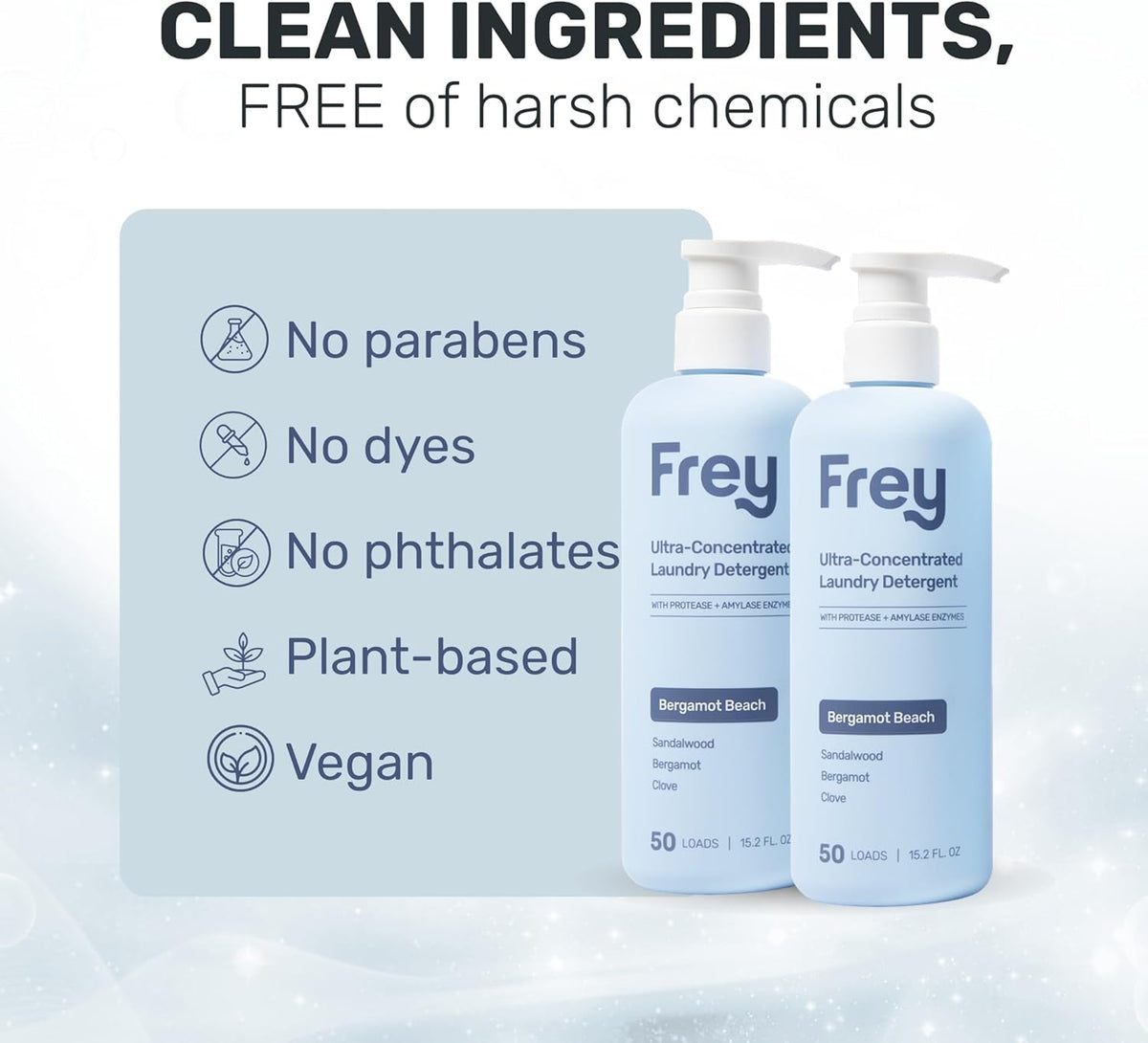FREY Concentrated Natural Laundry Detergent - 50 Concentrated Loads of Long Lasting High Efficiency