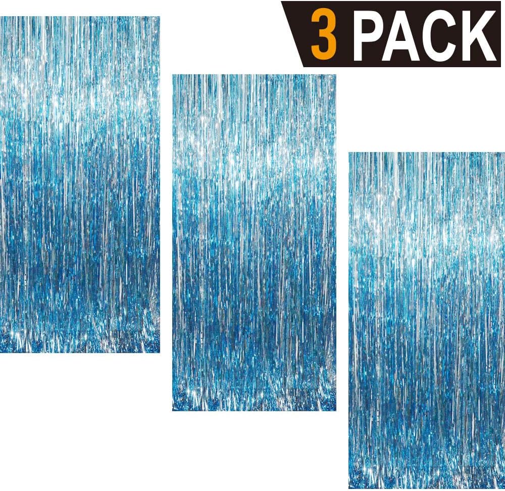 GOER 3.2 ft x 9.8 ft Metallic Tinsel Foil Fringe Curtains Party Photo Backdrop Party Streamers for