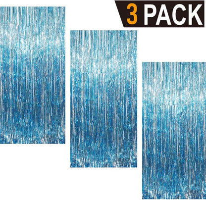 GOER 3.2 ft x 9.8 ft Metallic Tinsel Foil Fringe Curtains Party Photo Backdrop Party Streamers for