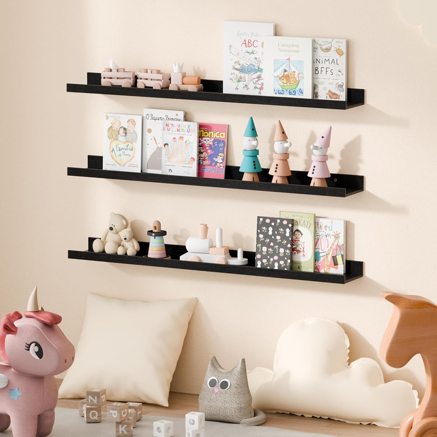upsimples Floating Shelves for Wall, Wall Shelves for Decor Storage Set of 6, Wall Mounted Wood