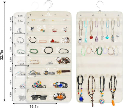 Freegrace Hanging Jewelry Organizer Revolving Hanger - Secure Zipper Closure - 25 Pockets,23 Hooks