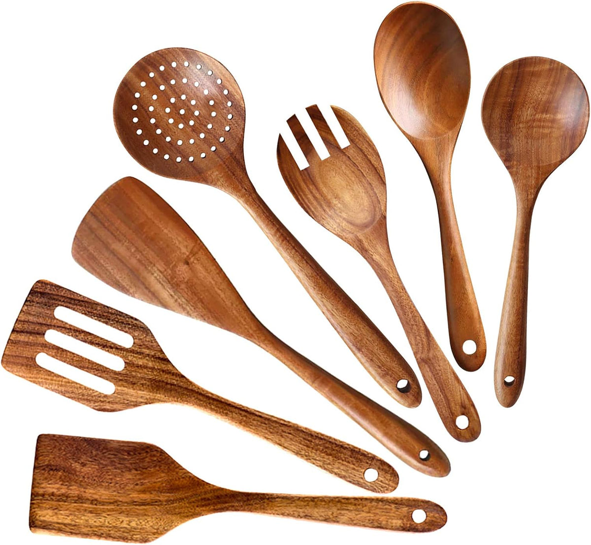 7 Pcs Acacia Wood Cooking Utensils Set Large Wooden Spoons for Cooking Spatula Salad Mixing Spoon