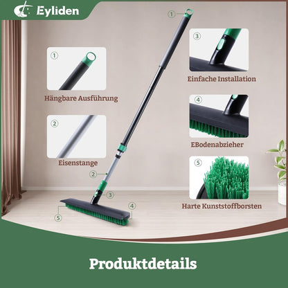 Eyliden X-Large Floor Scrub Brush, 2 in 1 Scrape Brushes with Rubber Squeegee | 55.3" Long Handle