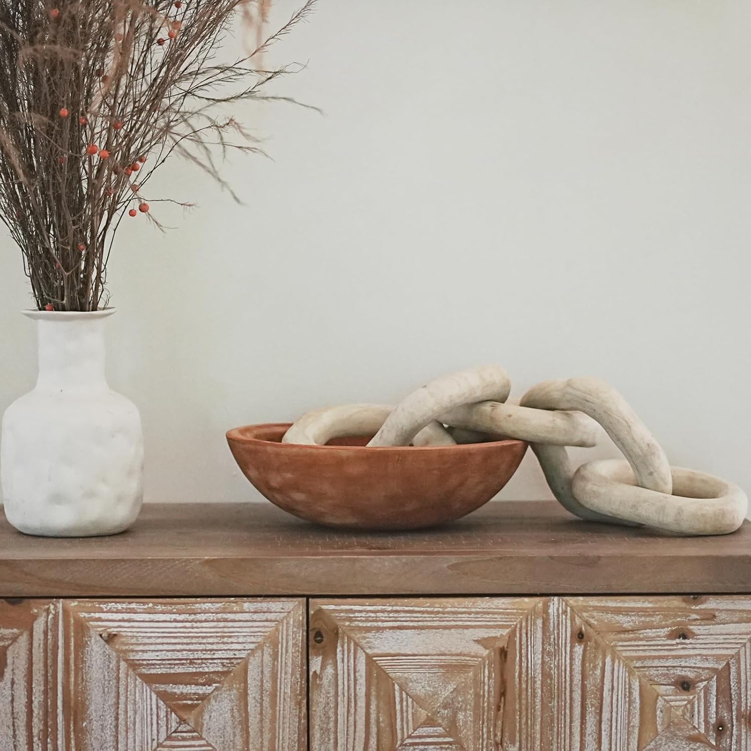 Hand Carved Wooden Decorative Bowl for Home Entryway Decor, Wood Centerpiece Bowl for Coffee Table
