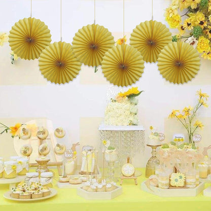 Yellow Birthday Decorations,DIY Yellow Paper Fans Hanging Decoration ,Party Supplies Party Fans